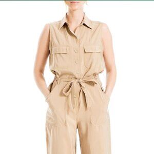 Straight Leg Jumpsuit, Beige, Size Large